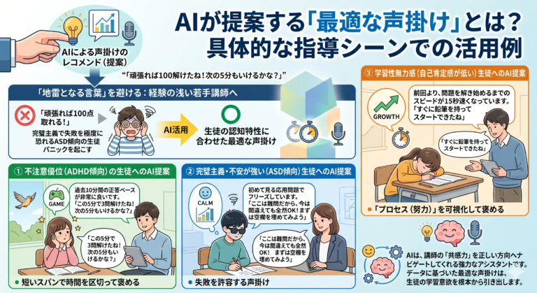 塾での「合理的配慮」を手軽に実現する次世代AI教材『AIQfit（アイキューフィット）』。LD、ADHD、自閉症スペクトラムといった発達障害や勉強が苦手な生徒一人ひとりの特性に合わせ、問題数や宿題、保護者コメントをAIが自動生成。講師の負担を減らし、他塾との差別化を図ります。中学校区1塾限定で受付中。