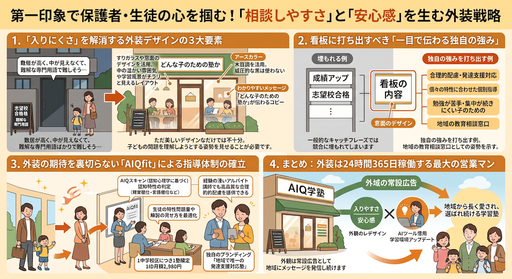 塾での「合理的配慮」を手軽に実現する次世代AI教材『AIQfit(アイキューフィット)』。LD、ADHD、自閉症スペクトラムといった発達障害や勉強が苦手な生徒一人ひとりの特性に合わせ、問題数や宿題、保護者コメントをAIが自動生成。講師の負担を減らし、他塾との差別化を図ります。中学校区1塾限定で受付中。